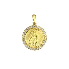 Φυλαχτό Παναγία Χρυσό K9 με Λευκά Ζιργκόν SKU-81767