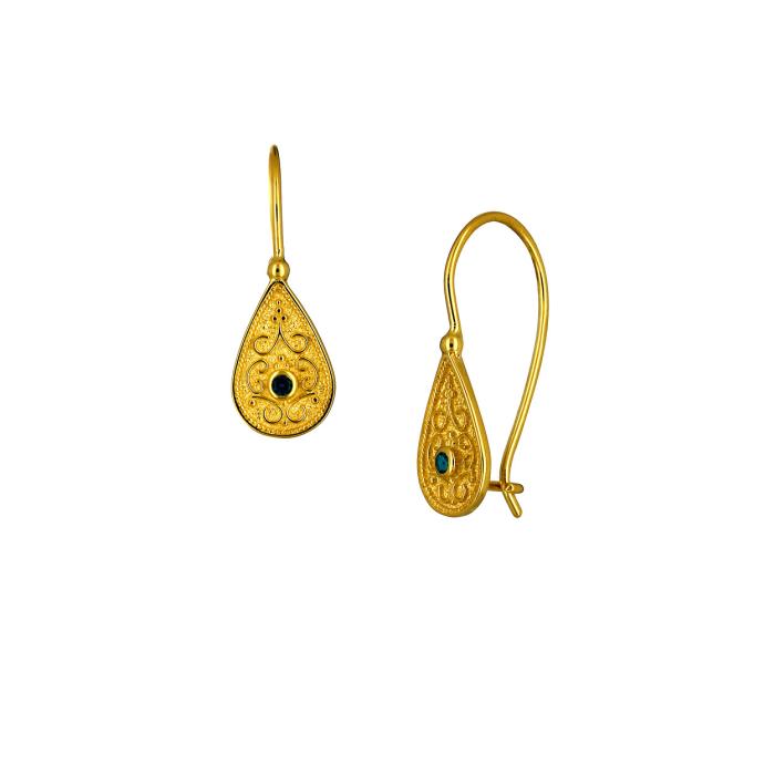 Σκουλαρίκια Κρεμαστά σε Αρχαιοελληνικό Στυλ με Μπλε Ζιργκόν  Χρυσός Κ9 SKU-81961
