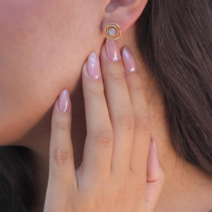 Καρφωτά Σκουλαρίκια με Ζιργκόν Χρυσός & Λευκόχρυσος Κ9 SKU-81884