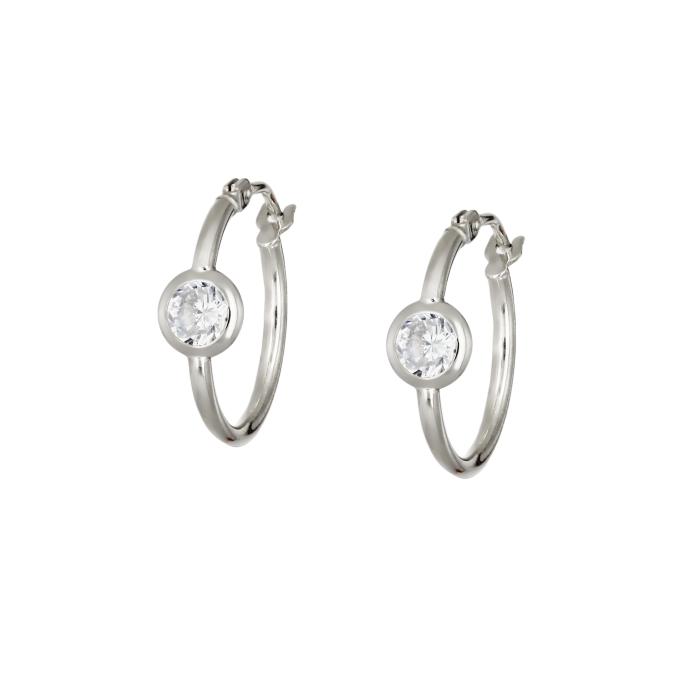 Σκουλαρίκια Κρίκοι Λευκόχρυσος K14 με Λευκά Ζιργκόν SKU-81911
