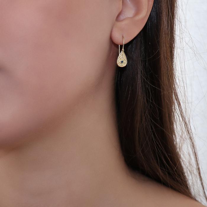 Σκουλαρίκια Κρεμαστά σε Αρχαιοελληνικό Στυλ με Μπλε Ζιργκόν  Χρυσός Κ9 SKU-81961