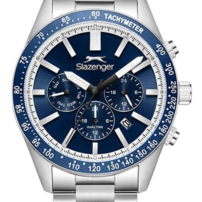 Ανδρικό Ρολόι SLAZENGER με Μπλέ Καντράν & Ασημί Μπρασελέ SKU-81051