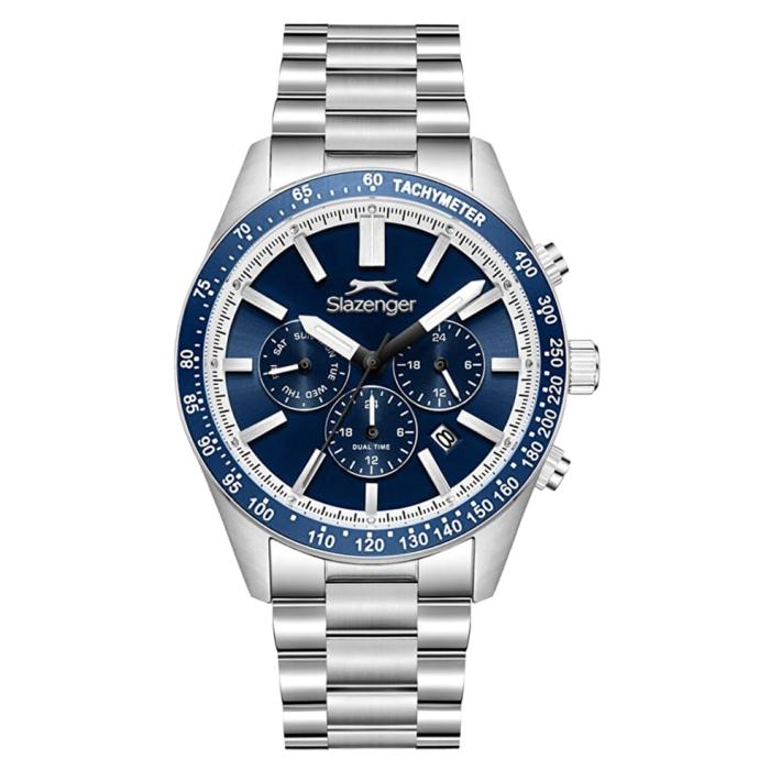 Ανδρικό Ρολόι SLAZENGER με Μπλέ Καντράν & Ασημί Μπρασελέ SKU-81051