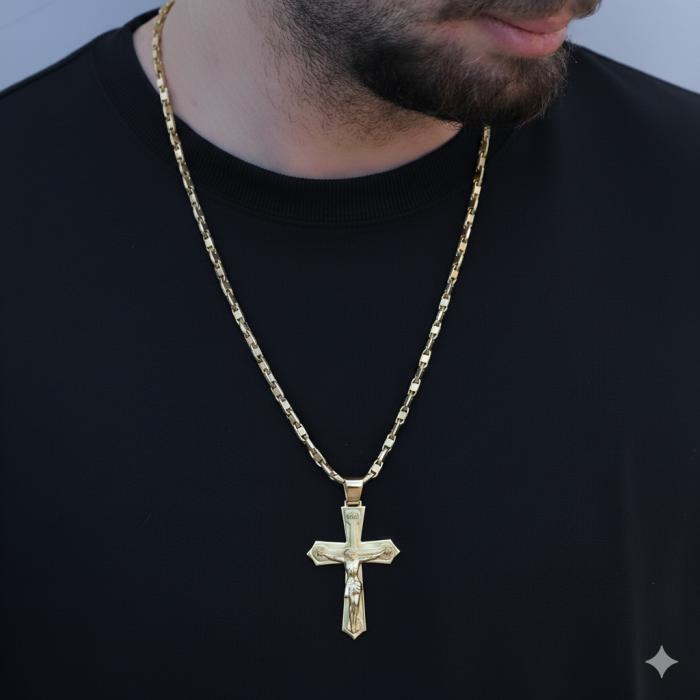 Σταυρός Ανδρικός με Αλυσίδα Λευκόχρυσος & Χρυσός K14 SKU-81940