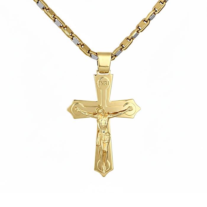 Σταυρός Ανδρικός με Αλυσίδα Λευκόχρυσος & Χρυσός K14 SKU-81940