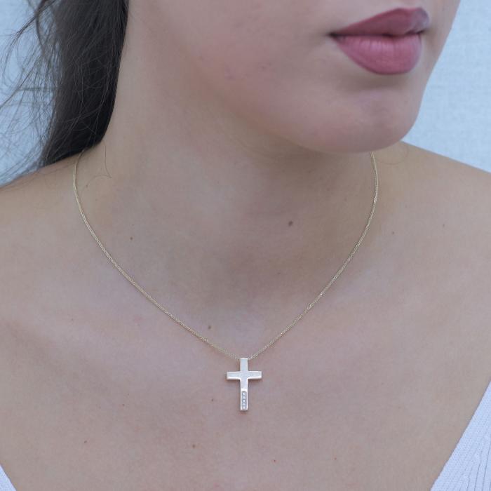 Σταυρός Βάπτισης Κοριτσιού με Αλυσίδα Χρυσός K14 με Ζιργκόν SKU-81010