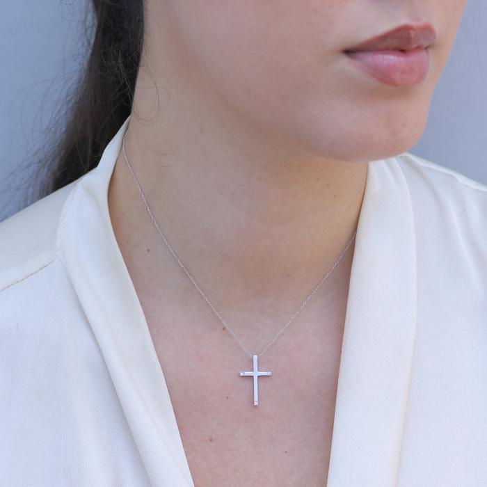 Σταυρός με Διαμάντι Λευκόχρυσος K14 SKU-81258