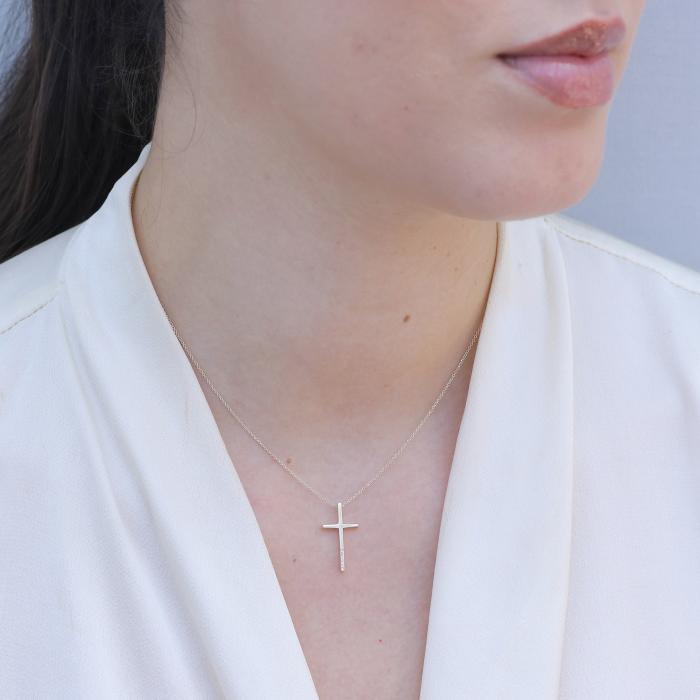 Σταυρός με Διαμάντια Χρυσός K14 & Αλυσίδα SKU-81253