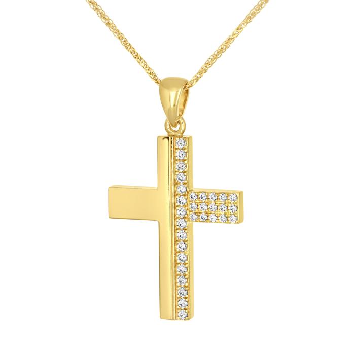 Σταυρός με Λευκά Ζιργκόν Χρυσός Κ14 SKU-81171