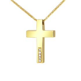 Σταυρός με Αλυσίδα Χρυσός K14 με Διαμάντια SKU-81009