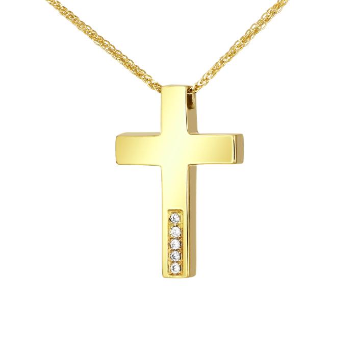 Σταυρός Βάπτισης Κοριτσιού με Αλυσίδα Χρυσός K14 με Ζιργκόν SKU-81010