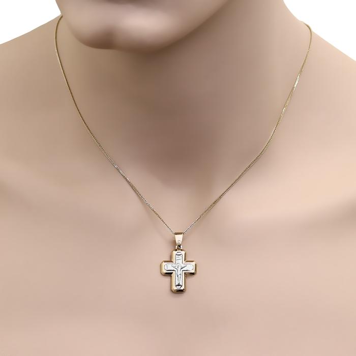 Σταυρός Λευκόχρυσος & Χρυσός K14 με τον Εσταυρωμένο SKU-81164