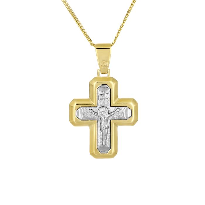 Σταυρός Λευκόχρυσος & Χρυσός K14 με τον Εσταυρωμένο SKU-81164