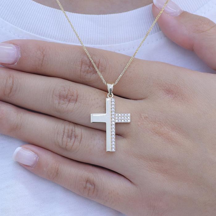 Σταυρός με Λευκά Ζιργκόν Χρυσός Κ14 SKU-81171