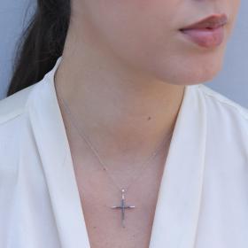 Σταυρός με Μπλε Διαμάντια σε Λευκόχρυσο K14 SKU-81246