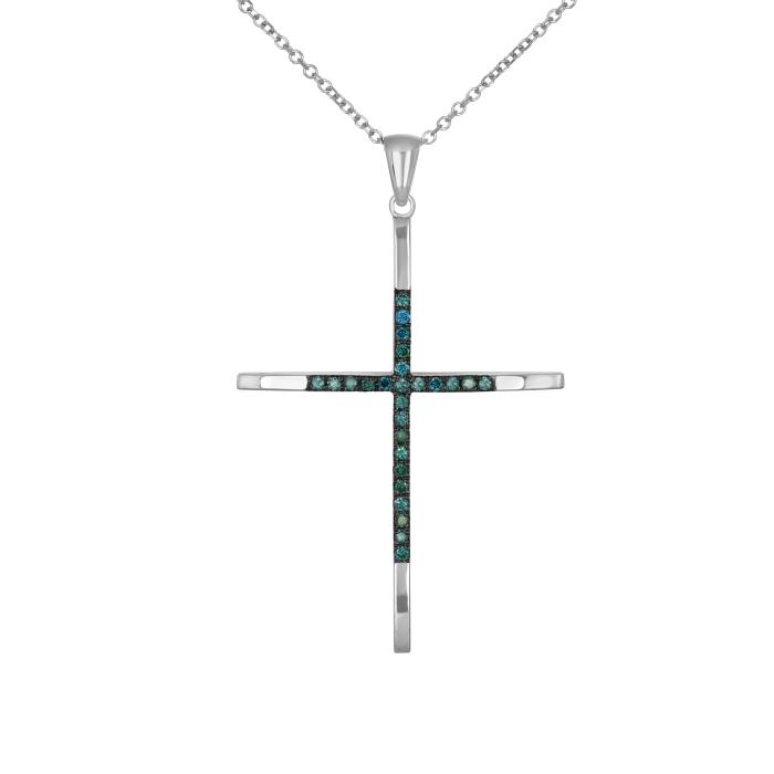 Σταυρός με Μπλε Διαμάντια σε Λευκόχρυσο K14 SKU-81246