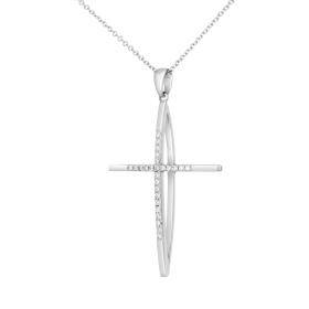 Σταυρός με Αλυσίδα Λευκόχρυσος K14  & Διαμάντια SKU-81247