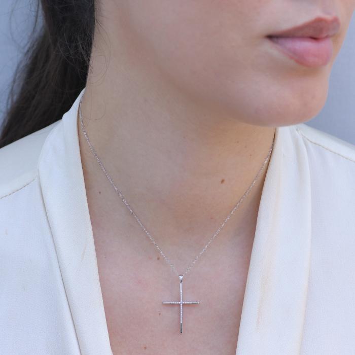 Σταυρός με Αλυσίδα Λευκόχρυσος K14  & Διαμάντια SKU-81247