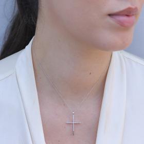 Σταυρός με Αλυσίδα Λευκόχρυσος K14  & Διαμάντια SKU-81247