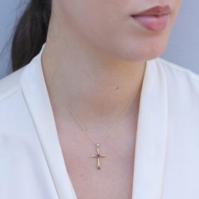 Σταυρός με Αλυσίδα και Ρουμπίνι Χρυσός K18 SKU-81251