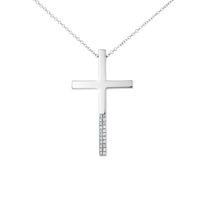 Σταυρός με Αλυσίδα & Διαμάντια Λευκόχρυσος K14 SKU-81252