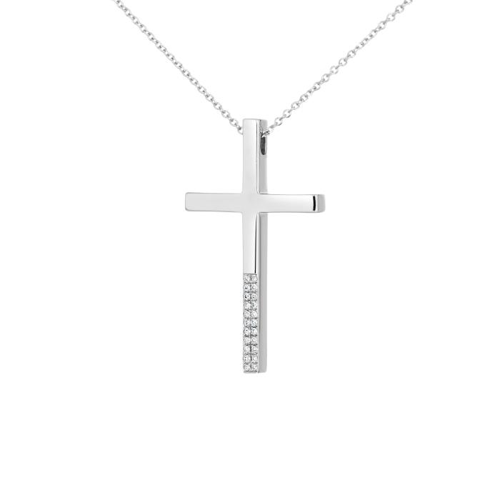 Σταυρός με Αλυσίδα & Διαμάντια Λευκόχρυσος K14 SKU-81252
