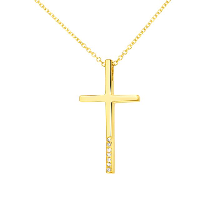 Σταυρός με Διαμάντια Χρυσός K14 & Αλυσίδα SKU-81253