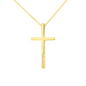Σταυρός με Διαμάντια Χρυσός K14 & Αλυσίδα SKU-81253