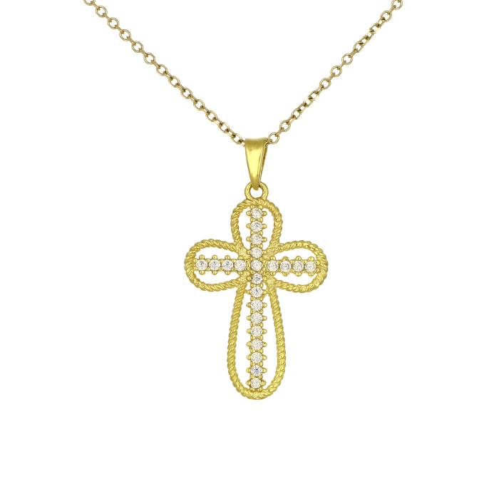 Σταυρός Χρυσός K9 με Λευκά Ζιργκόν SKU-81819