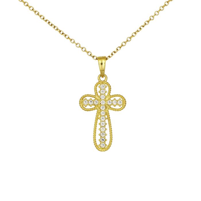 Σταυρός Χρυσός K9 με Λευκά Ζιργκόν SKU-81820