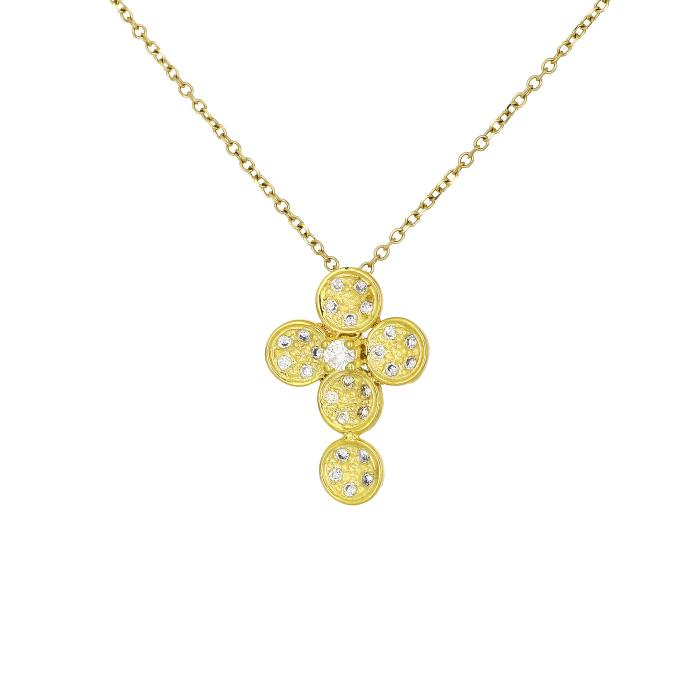 Σταυρός Χρυσός K9 με Λευκά Ζιργκόν SKU-81821