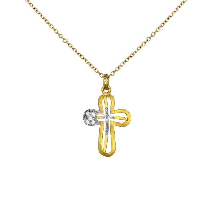 Σταυρός με Ζιργκόν  Λευκόχρυσος & Χρυσός K9 SKU-81822