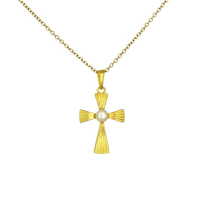 Σταυρός με Μαργαριτάρι Χρυσός K9 SKU-81823