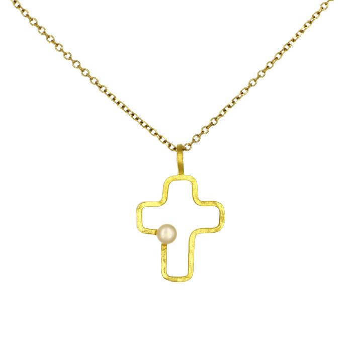 Σταυρός με Μαργαριτάρι Χρυσός K9 SKU-81824