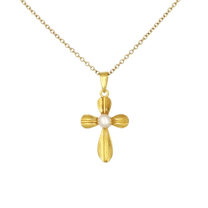 Σταυρός Χρυσός K9 με Μαργαριτάρι SKU-81825