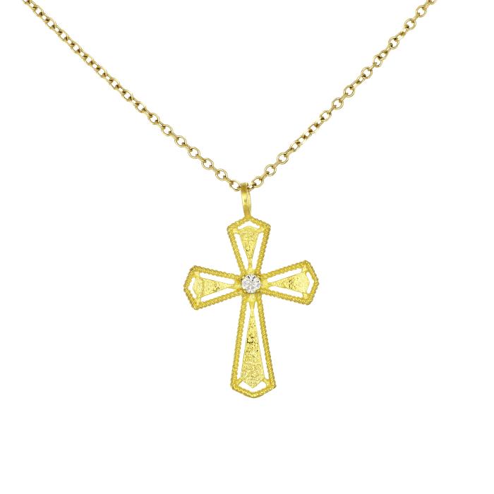 Σταυρός Χρυσός K9 με Λευκό Ζιργκόν SKU-81826
