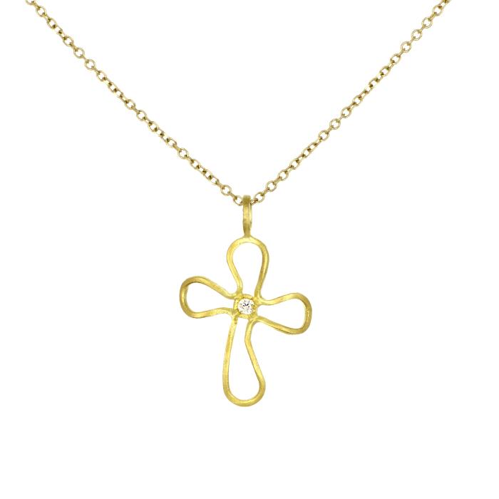Σταυρός Χρυσός K9 με Λευκό Ζιργκόν SKU-81830