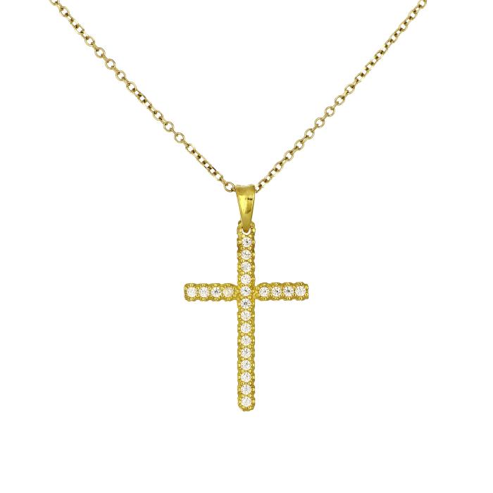 Σταυρός Χρυσός K9 με Λευκά Ζιργκόν SKU-81831
