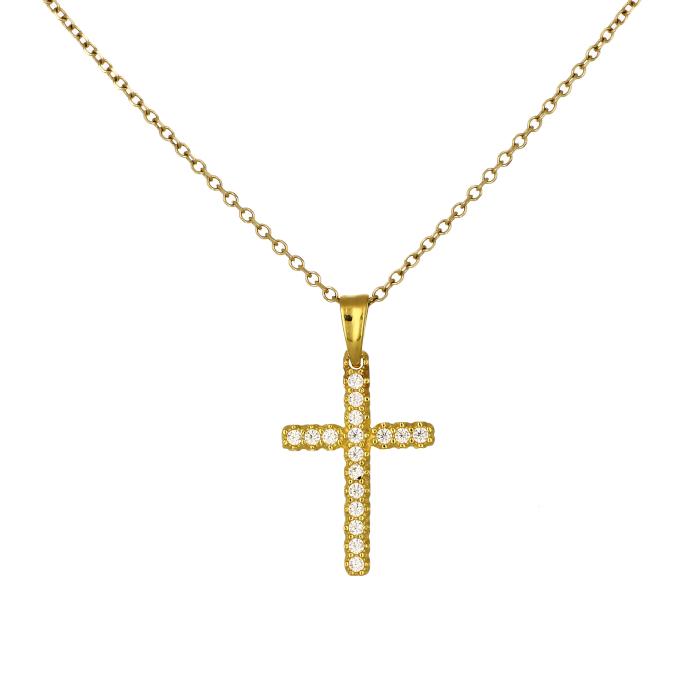 Σταυρός Χρυσός K9 με Λευκά Ζιργκόν SKU-81833