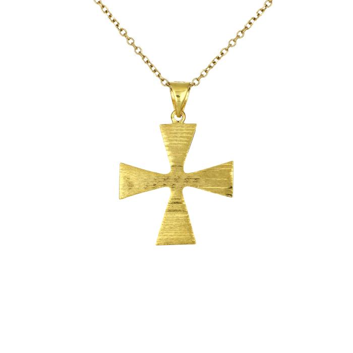Ανδρικός Σταυρός Διπλής Όψεως Χρυσός K9 SKU-81854