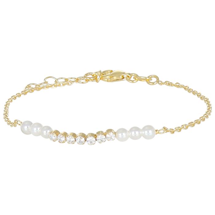 Βραχιόλι Αλυσίδα Ασήμι 925° με Ζιργκόν & Πέρλες SKU-82421