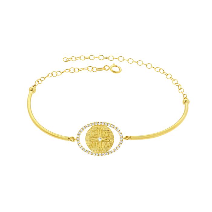 Βραχιόλι Κωνσταντινάτο Χρυσός K9 με Λευκά Ζιργκόν SKU-82712