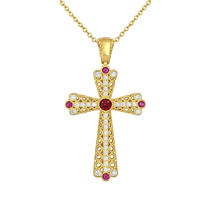 Βυζαντινός Σταυρός Διπλής Όψης Χρυσός K9 με Ζιργκόν SKU-82769