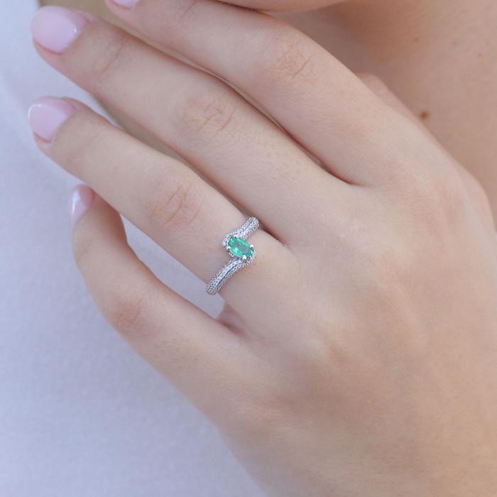 Δαχτυλίδι Λευκόχρυσος K18 με Σμαράγδι & Διαμάντια SKU-82957