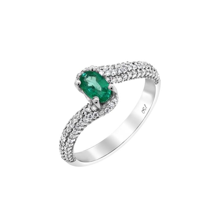 Δαχτυλίδι Λευκόχρυσος K18 με Σμαράγδι & Διαμάντια SKU-82957