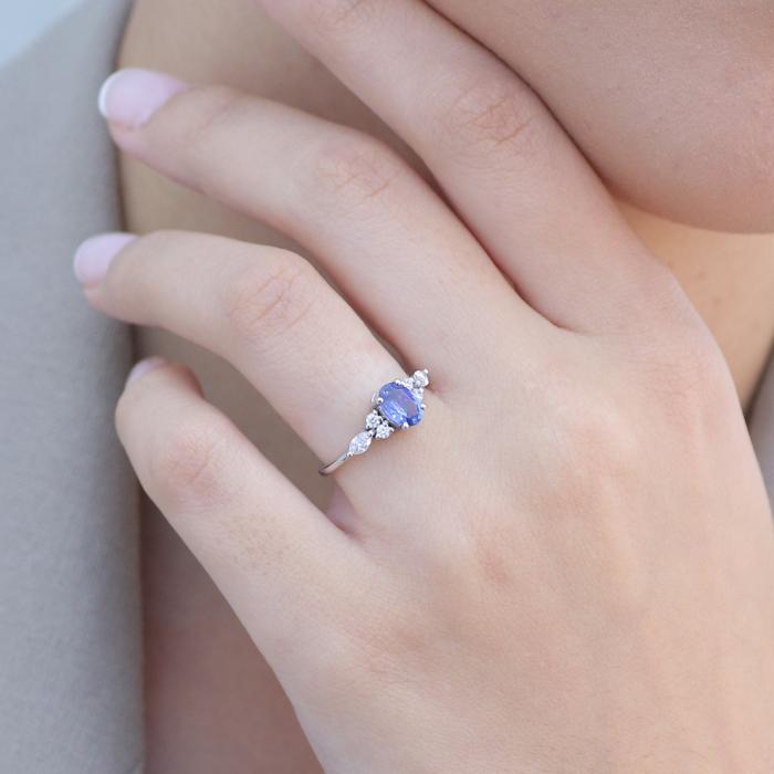 Δαχτυλίδι Ροζέτα Λευκόχρυσος Κ18 με Διαμάντια & Ζαφείρι SKU-82439