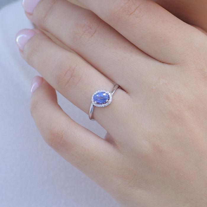 Δαχτυλίδι Ροζέτα Λευκόχρυσος K18 με Διαμάντια & Ζαφείρι SKU-82955