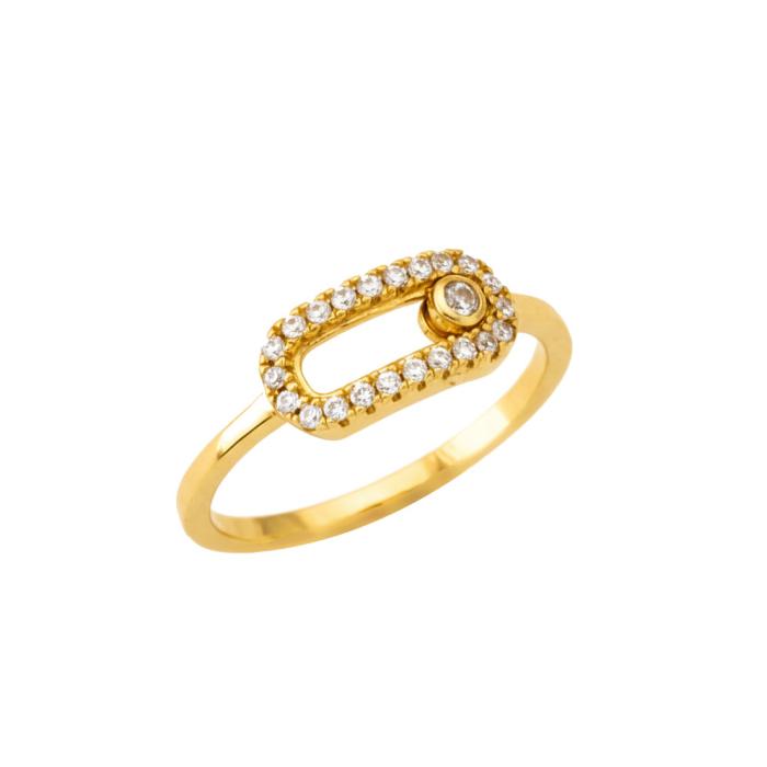 Δαχτυλίδι Ασήμι 925° με Λευκά Ζιργκόν & Κίτρινο Επιχρύσωμα SKU-82192