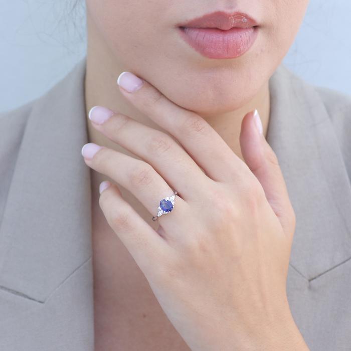 Δαχτυλίδι Λευκόχρυσος K18 με Διαμάντια & Ζαφείρι SKU-82440