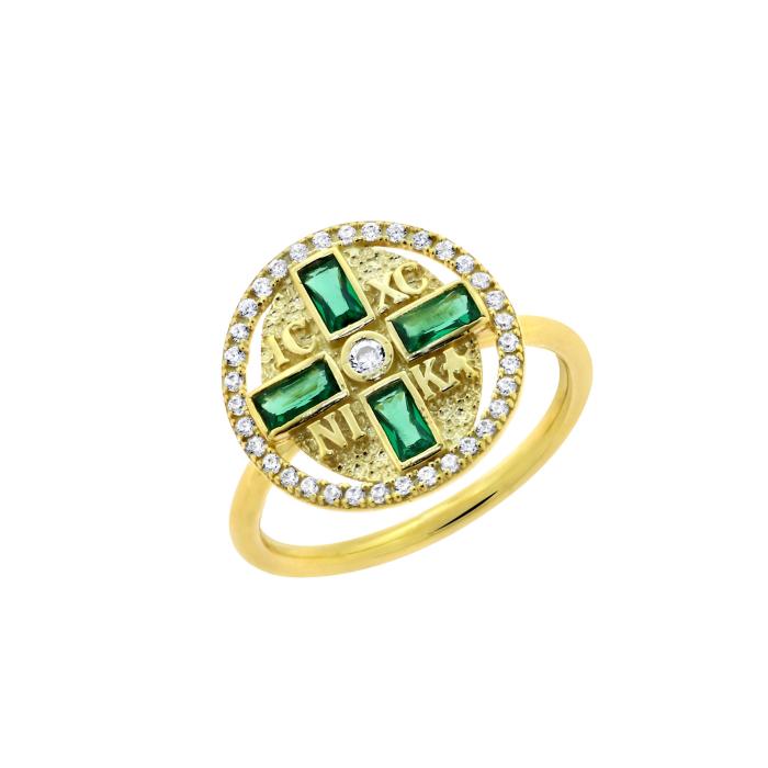 Δαχτυλίδι Βυζαντινό Φυλαχτό Κωνσταντινάτο με Ζιργκόν Χρυσός K9 SKU-82659